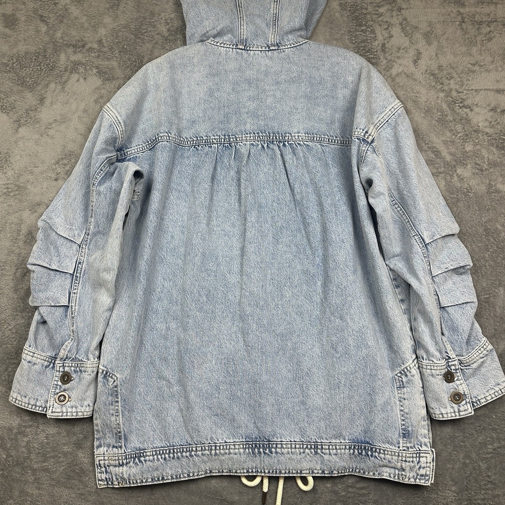 Pilcro Antropologie Denim Pullover Top Jacket Hooded Women's L/XL Pockets Snap - Picture 6 of 13